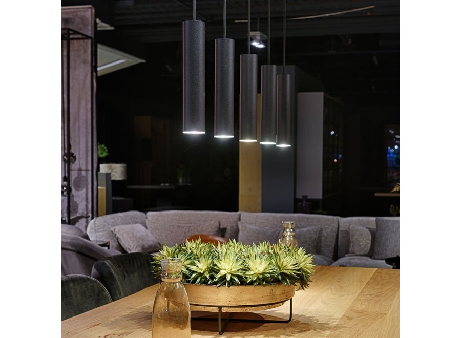 Hanging lamp 'Salerno' 120cm - Matt Black - 5 lights light package