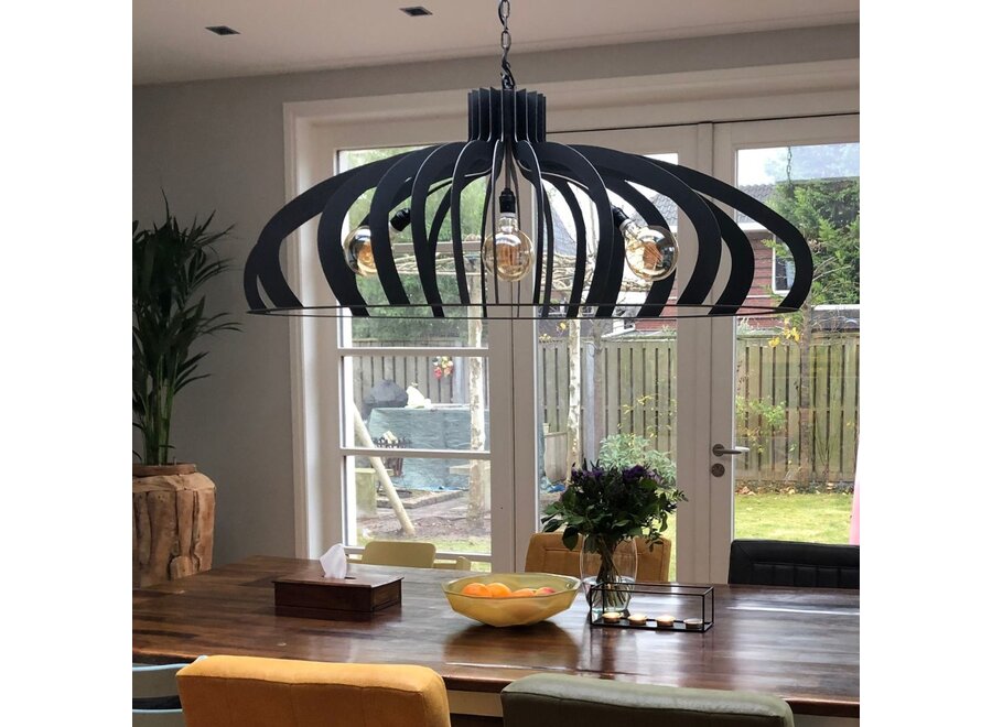 Hanging lamp 'Catania' Oval 140cm - Matt Black - 3 lights light package