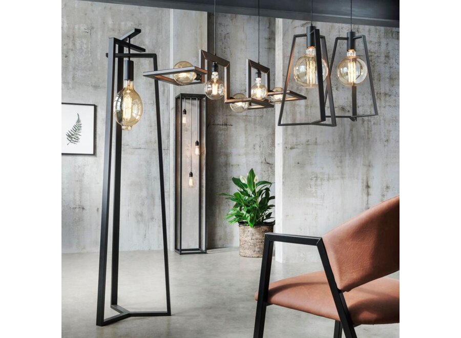 Hanging lamp 'Tortona' 150cm - Matt Black - 5 lights light package