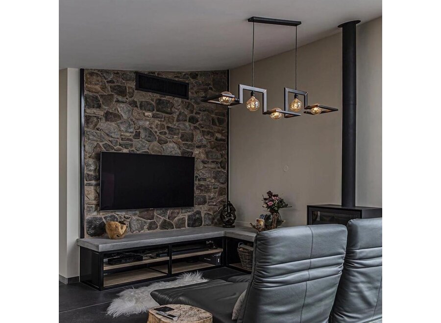 Hanging lamp 'Tortona' 150cm - Matt Black - 5 lights light package