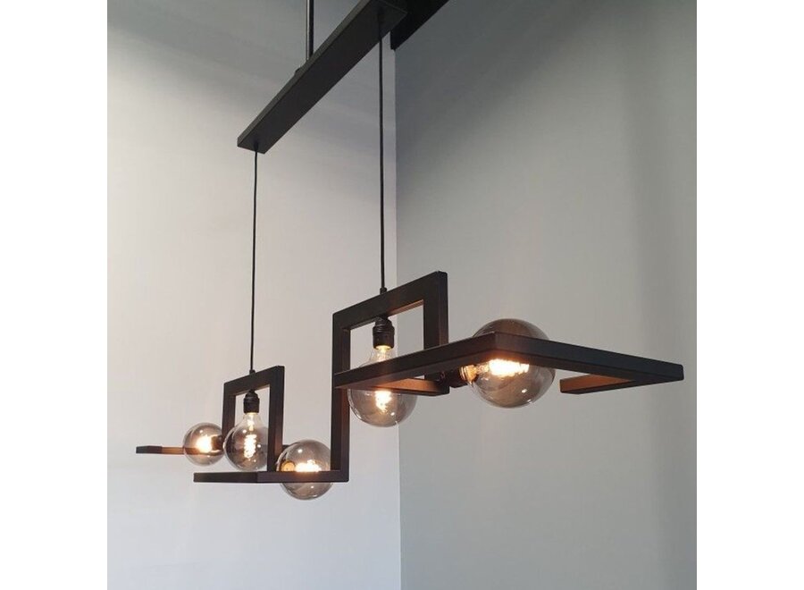 Hanging lamp 'Tortona' 150cm - Matt Black - 5 lights light package