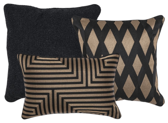 Cushion combination Black/Gold: Bouclé, Splender & Spray