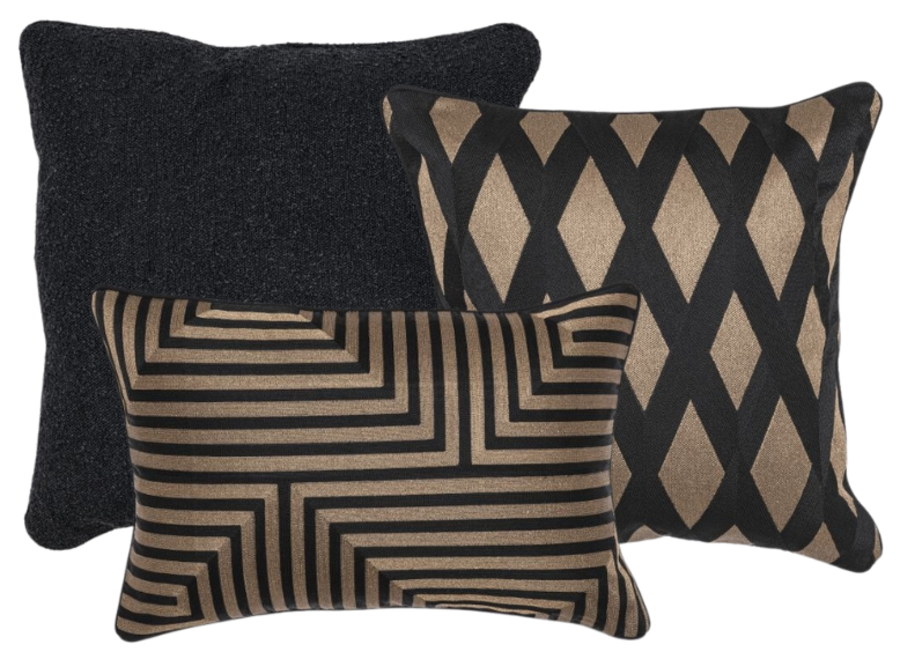 Cushion combination Black/Gold: Bouclé, Splender & Spray