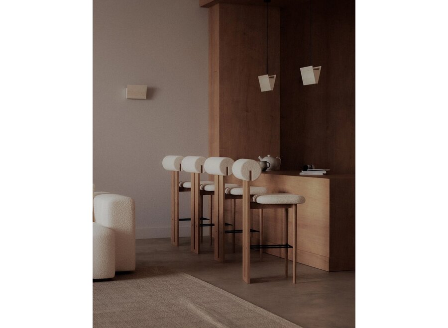 Tabouret de bar 'Hippo' - Bouclé & Natural Oak