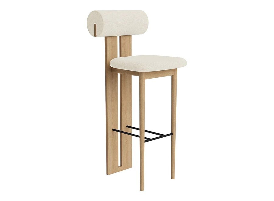 Tabouret de bar 'Hippo' - Bouclé & Natural Oak