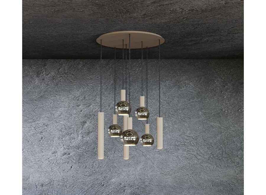 Hanging lamp 'Riva' Round Ø70cm - Quartz  - 8 lights Segula light package