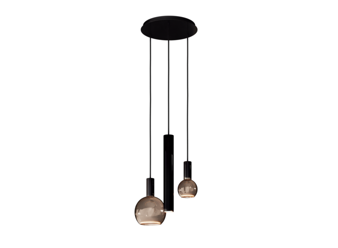 Lampe suspendue 'Riva' Round - Matt Black - 3 lumières Paquet de lumière Segula