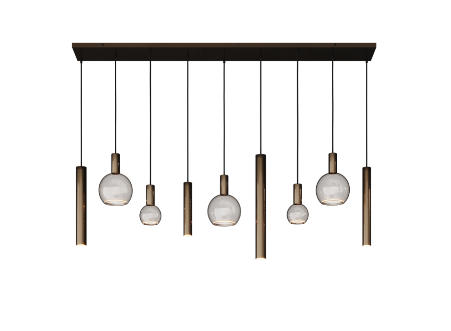 Lampe suspendue 'Riva' Straight - Matt Black - 9 lumières Paquet de lumière Segula