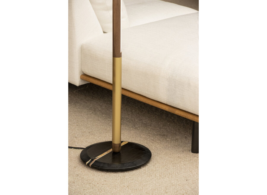 Vloerlamp 'LINEA UNO' - Walnut/Brass/Sahara Noir Marble
