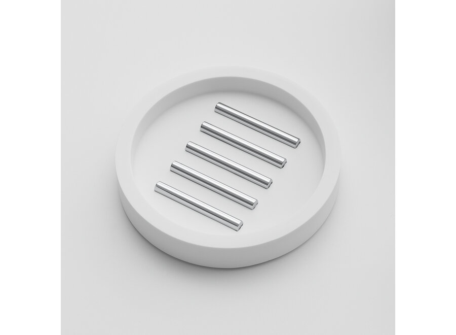 Soap dish Stone' - White matt/ Stainless steel matt
