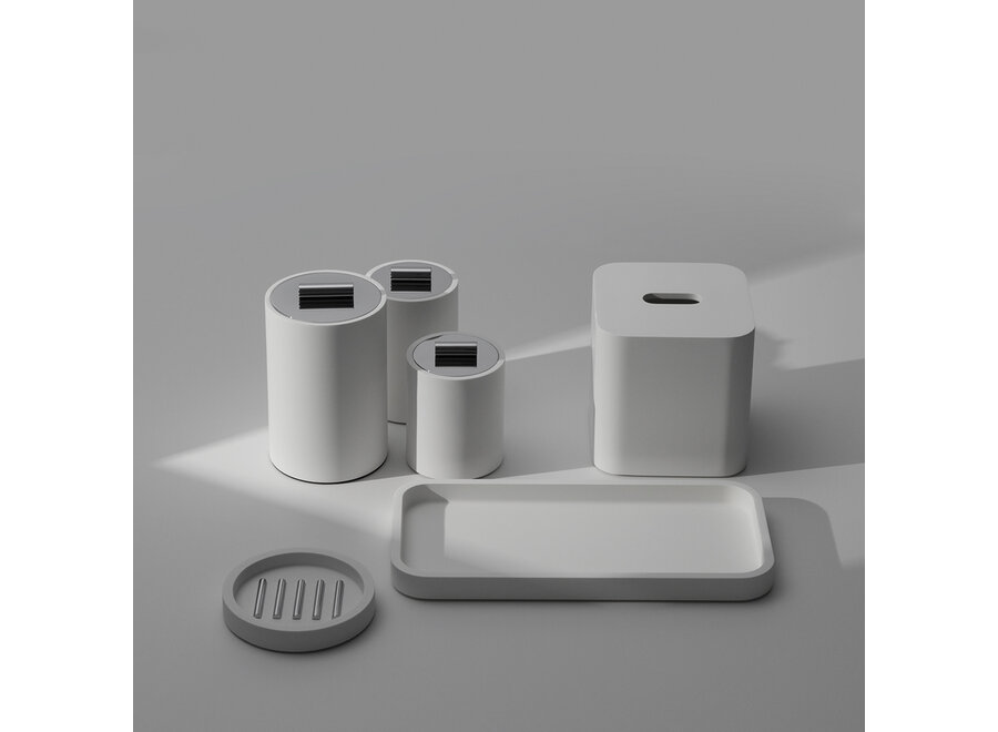 Opbergdoos met deksel 'Stone' - White  matt/ Stainless steel matt