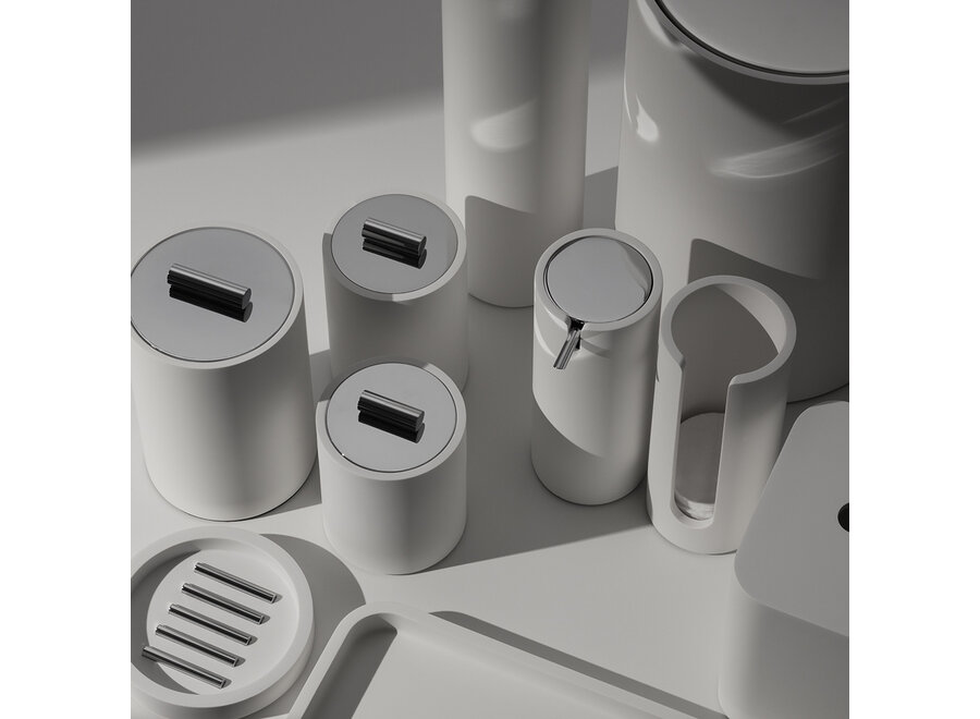 Prullenbak met deksel 'Stone'  - White / stainless steel polished