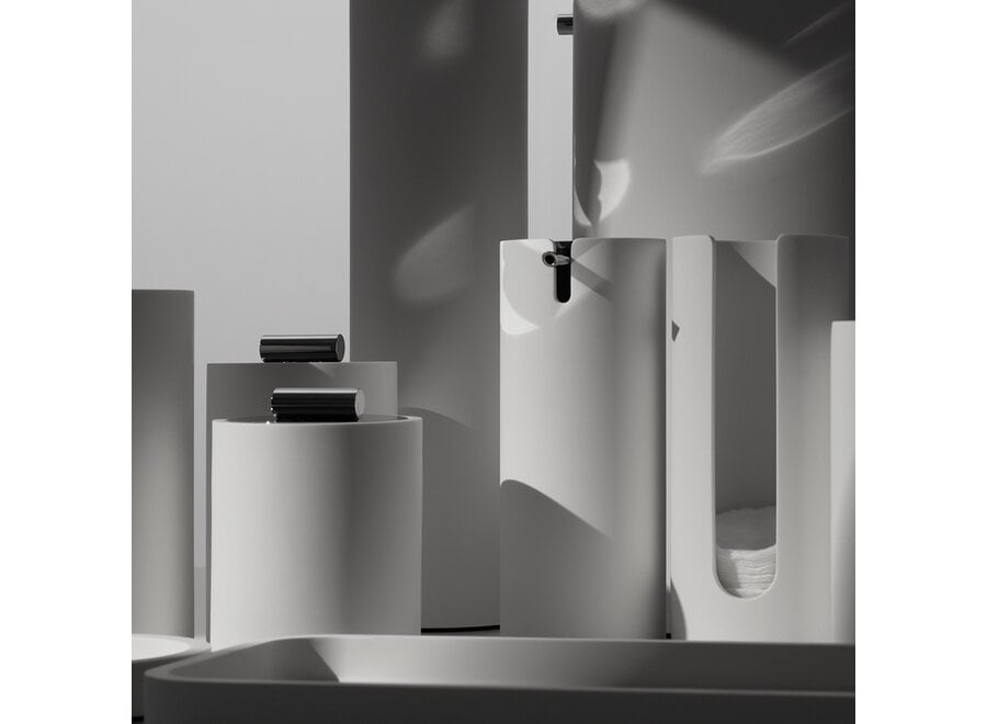 Papierkorb mit Deckel 'Stone'  - White / stainless steel polished