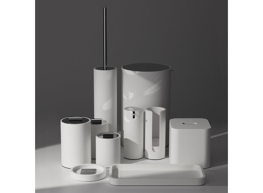 Prullenbak met deksel 'Stone'  - White / stainless steel polished