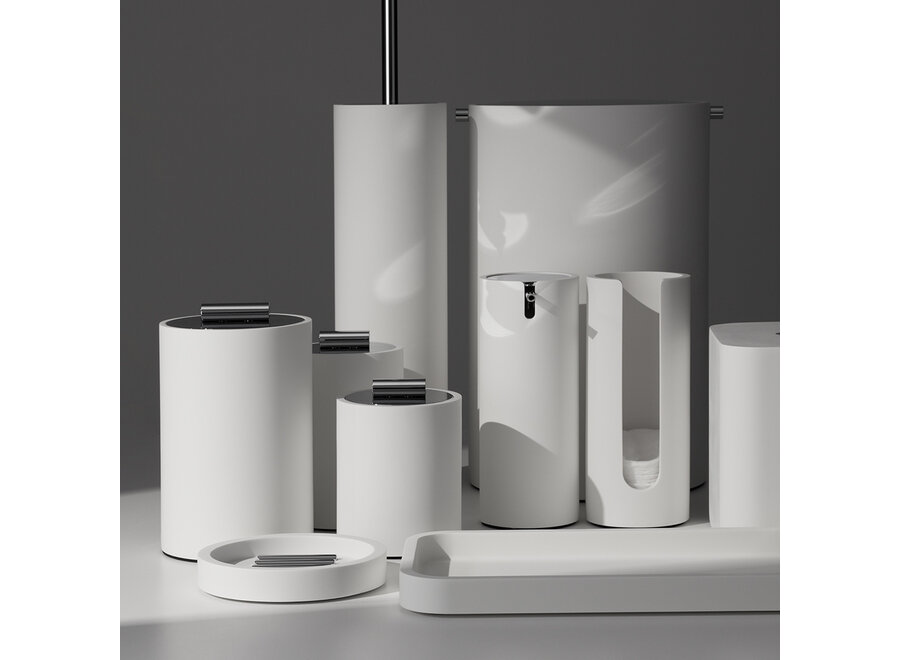 Prullenbak met deksel 'Stone'  - White / stainless steel polished