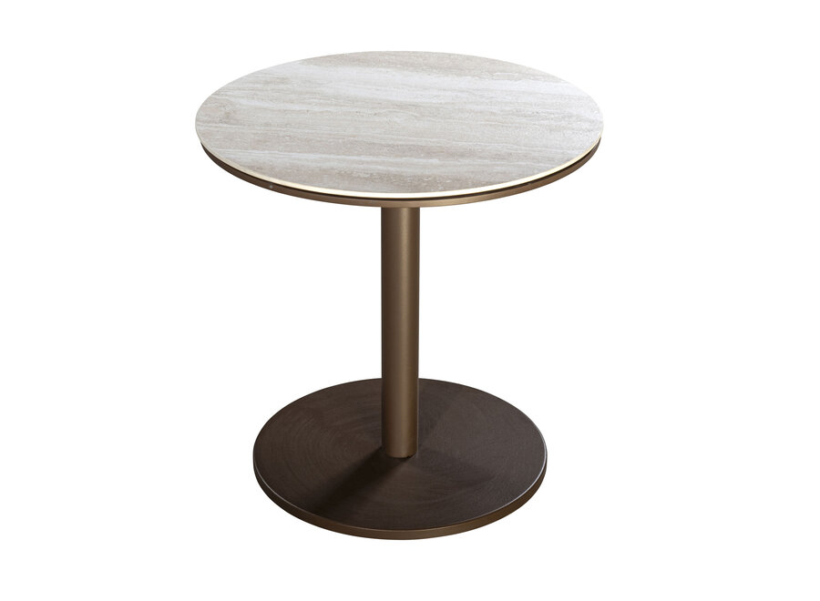 Table d'appoint 'Millor' - Bronze/Travertin - Ø50