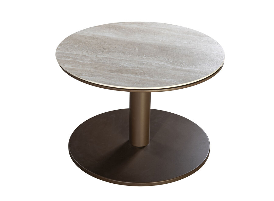 Table d'appoint 'Millor' - Bronze/Travertin - Ø60