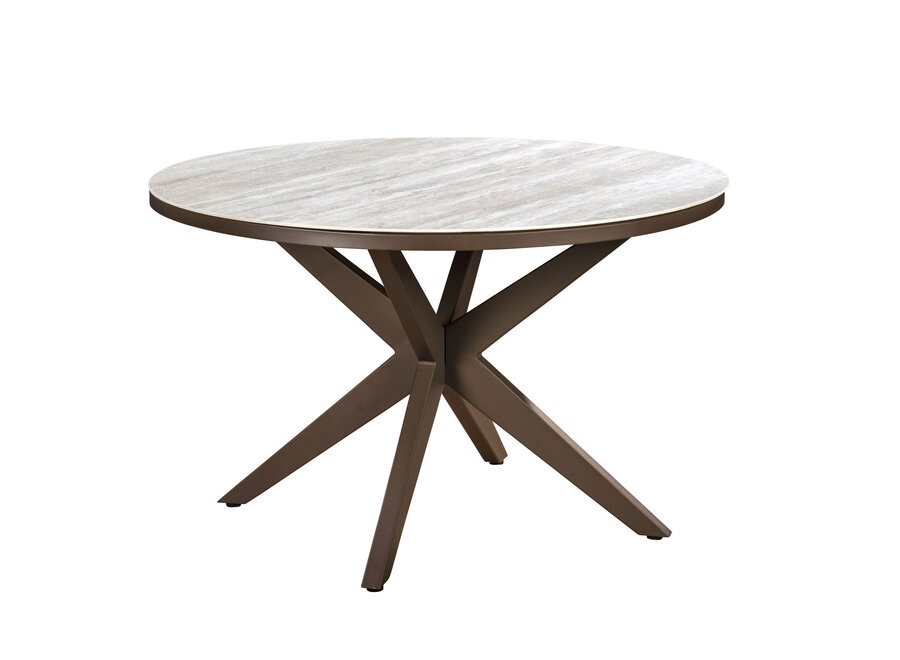 Table à manger ronde 'Calma' - Bronze/Travertin