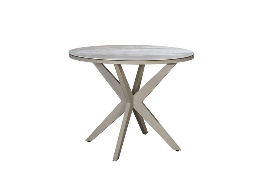 Round high dining table 'Calma' - Salix/Travertin