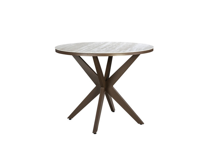 Round high dining table 'Calma' - Bronze/Travertin