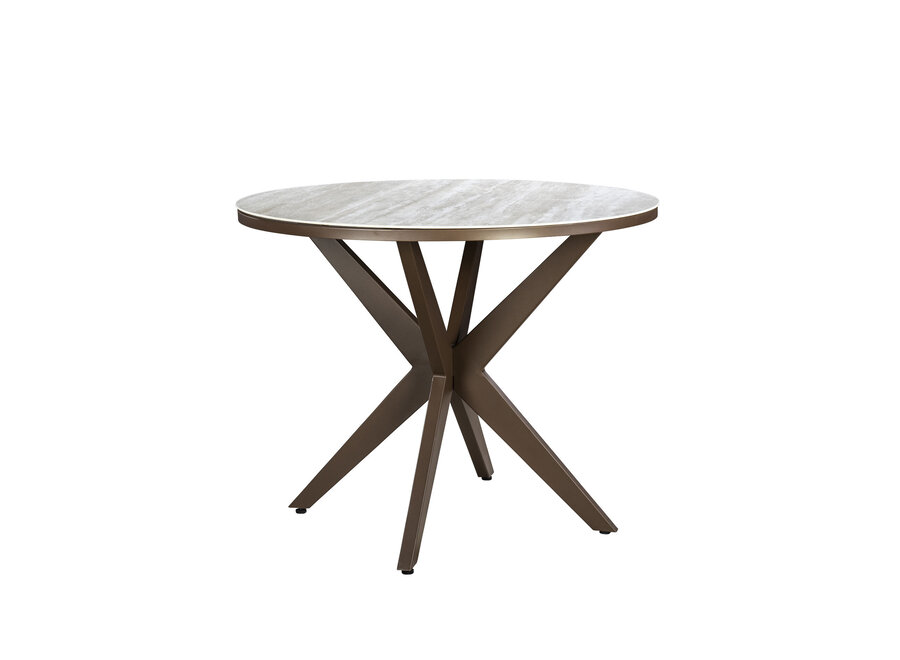 Runder hoher Esstisch 'Calma' - Bronze/Travertin