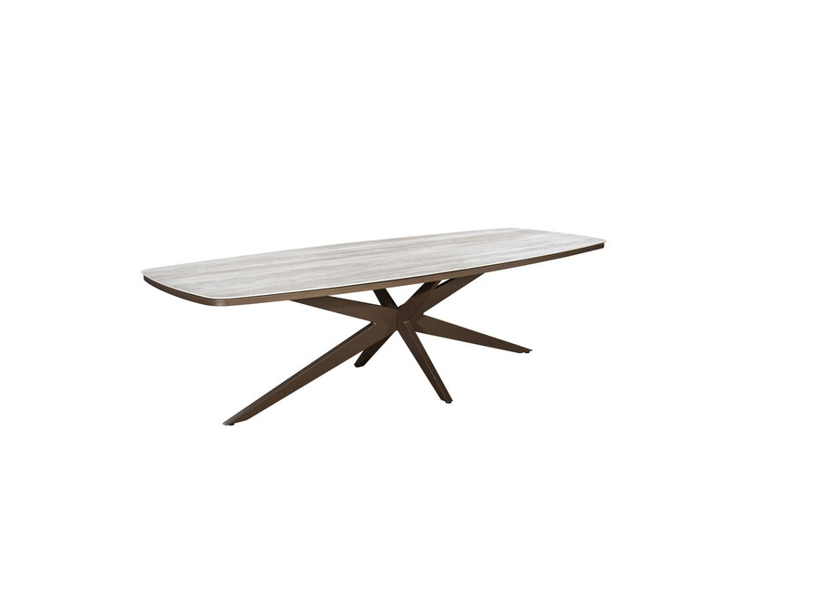 Table à manger Ovale 'Calma' - Bronze/Travertin