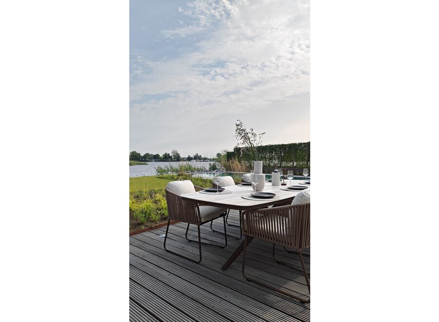 Oval dining table 'Calma' - Bronze/Travertin