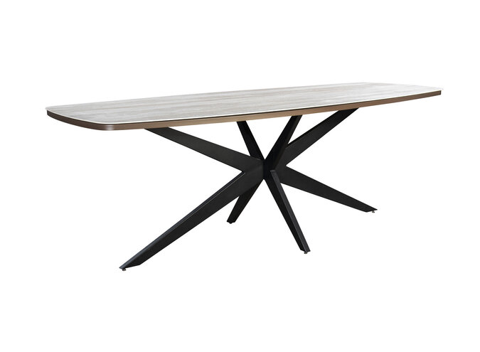 Oval high dining table 'Calma' - Bronze/Travertin