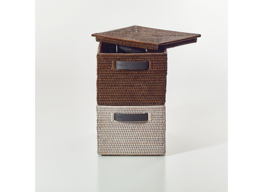 Opbergmand met deksel 'Basket' - Dark Rattan