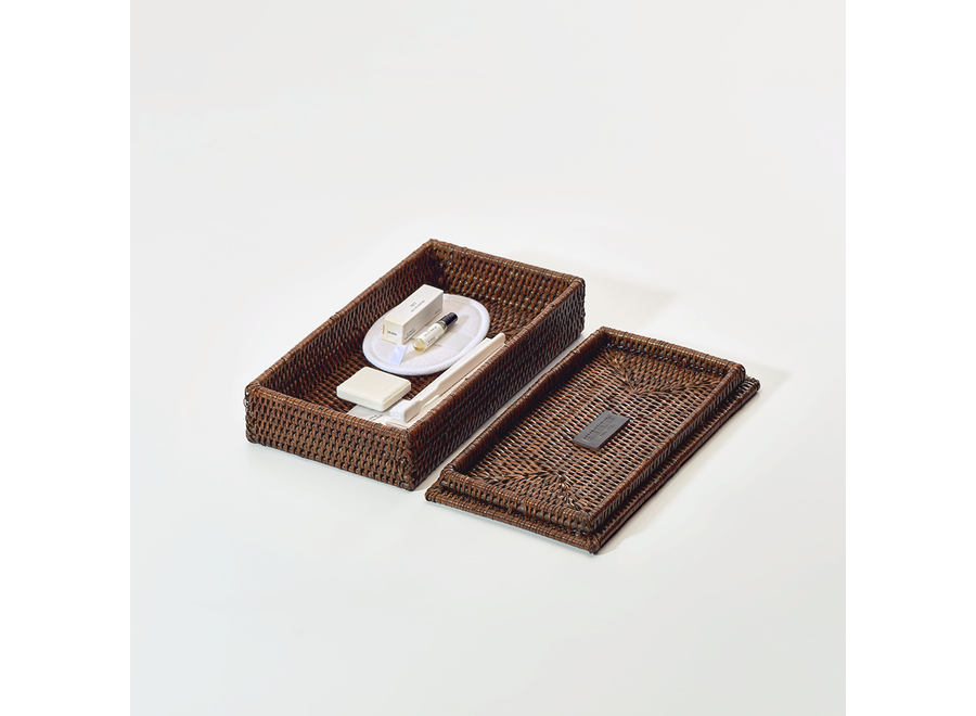 Aufbewahrungsbox mit Deckel 'Basket' - Dark Rattan - S