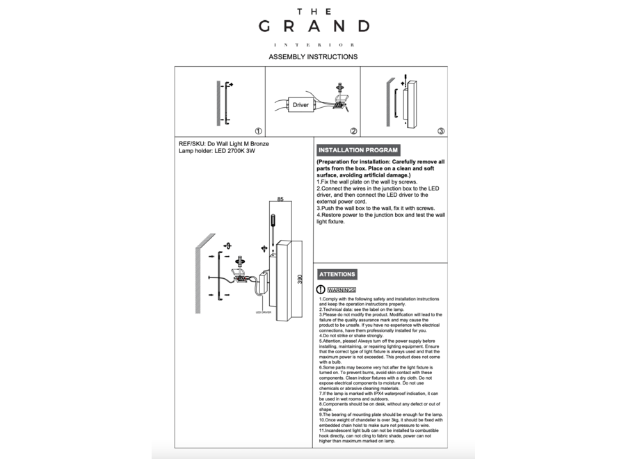 Wall lamp 'Do' - Alabaster Bronze - M
