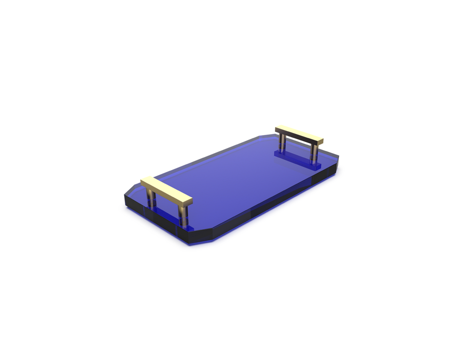 Tablett 'Kristall" - Gold matt  / Capri blue