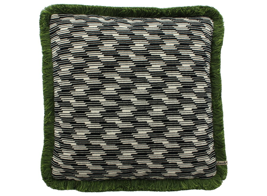 Coussin décoratif Stings Black / White + Fringe green