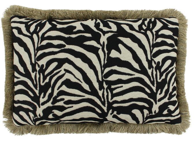 Coussin Zebby Black / White + Fringe gold