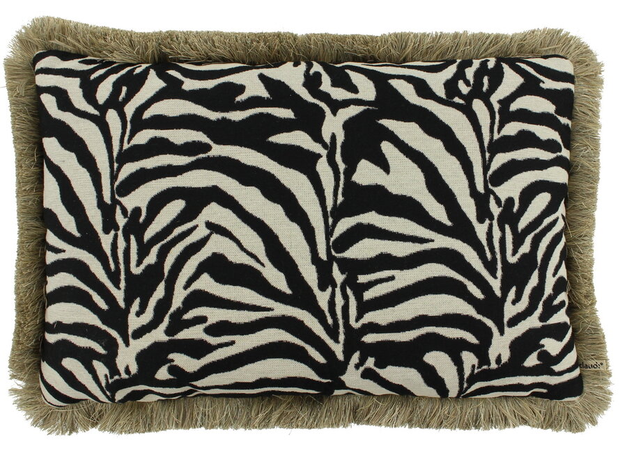 Coussin décoratif Zebby Black / White + Fringe gold