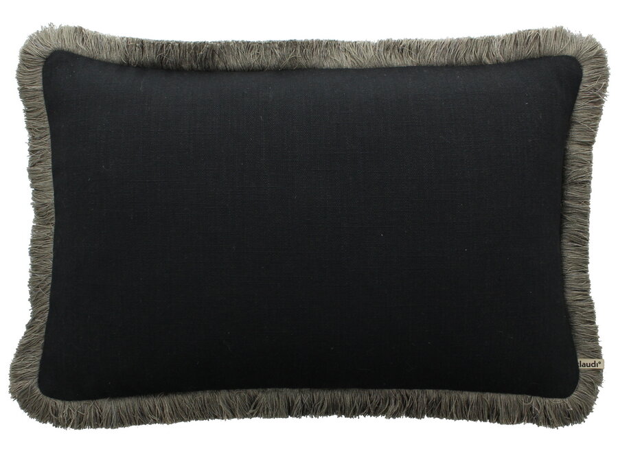 Coussin Alberto Black + Fringe taupe