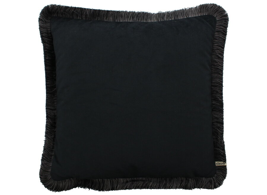 Cushion Astrid Black + Fringe black / taupe