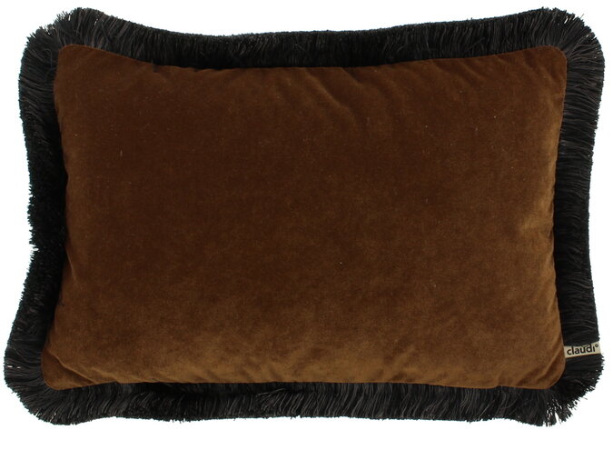 Coussin Rosana Camel + Fringe black / taupe