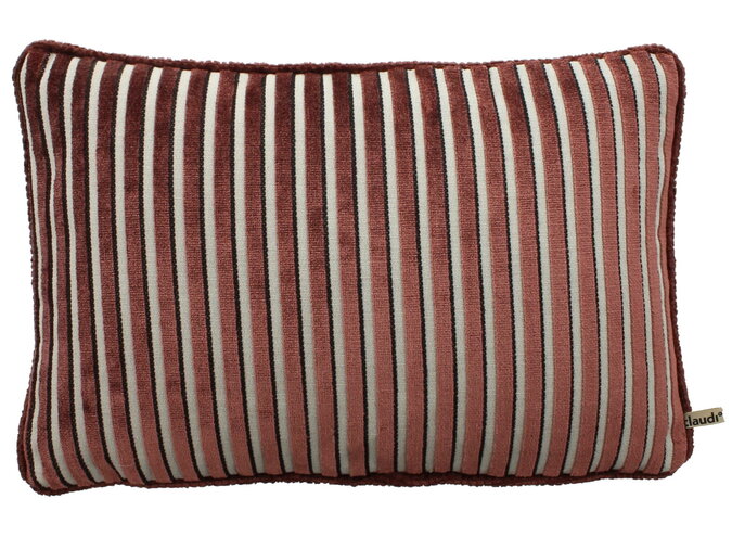 Coussin Michy Ash rose + Piping aubergine