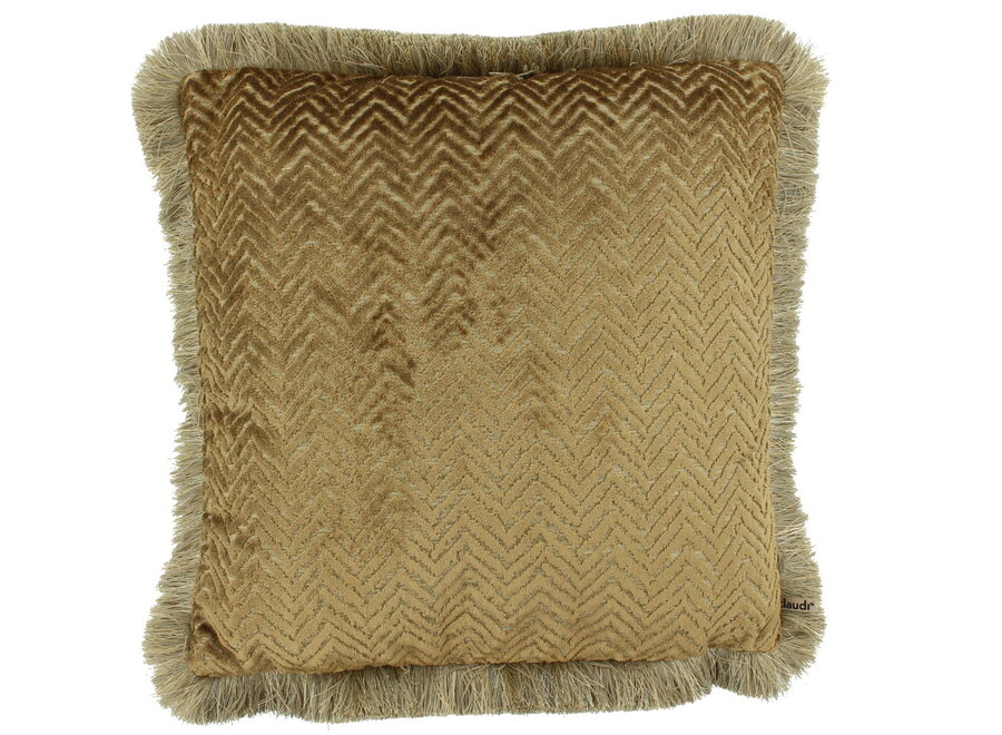 Coussin Velvella Dark gold + Fringe gold
