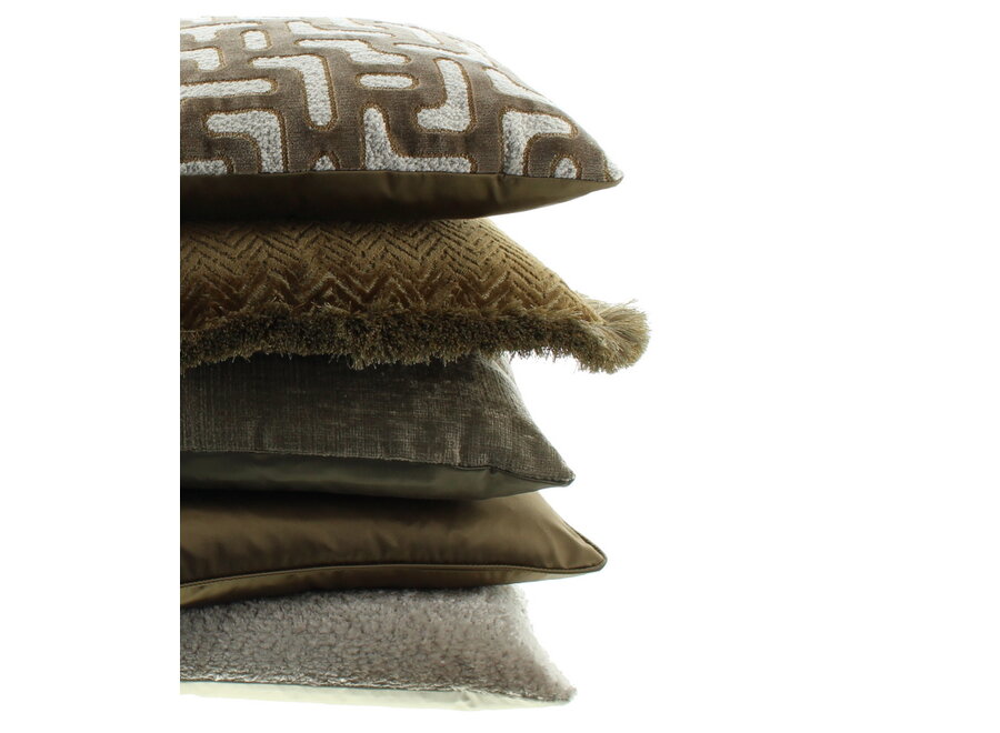 Coussin décoratif Velvella Dark gold + Fringe gold