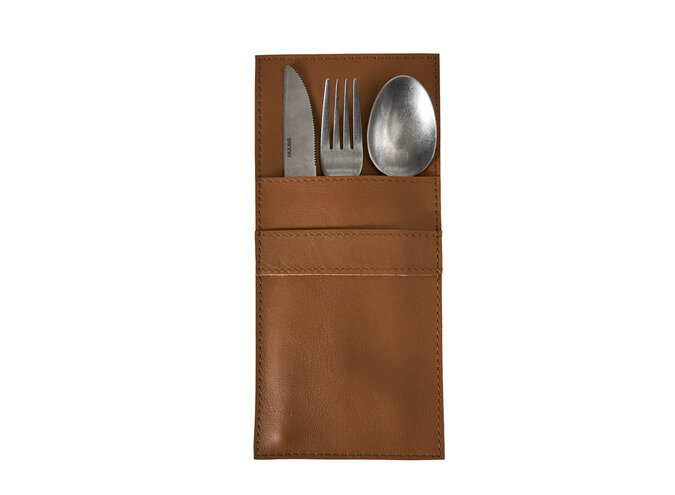 Pochette à couverts Camou ronde camel - Lot de 2