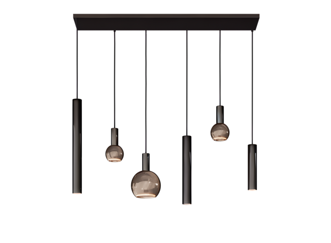 Lampe suspendue 'Riva' Straight - Matt Black - 6 lumières Paquet de lumière Segula