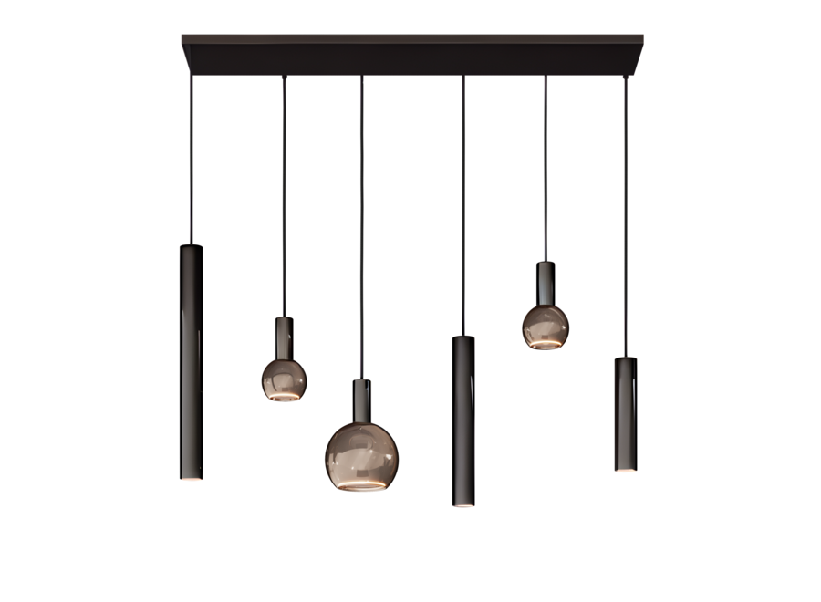 Hanging lamp 'Riva' Straight - Matt Black - 6 lights Segula light package