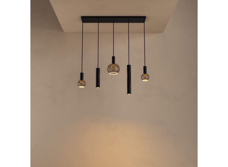 Hanging lamp 'Riva' Straight 100cm - Matt Black - 5 lights Segula light package