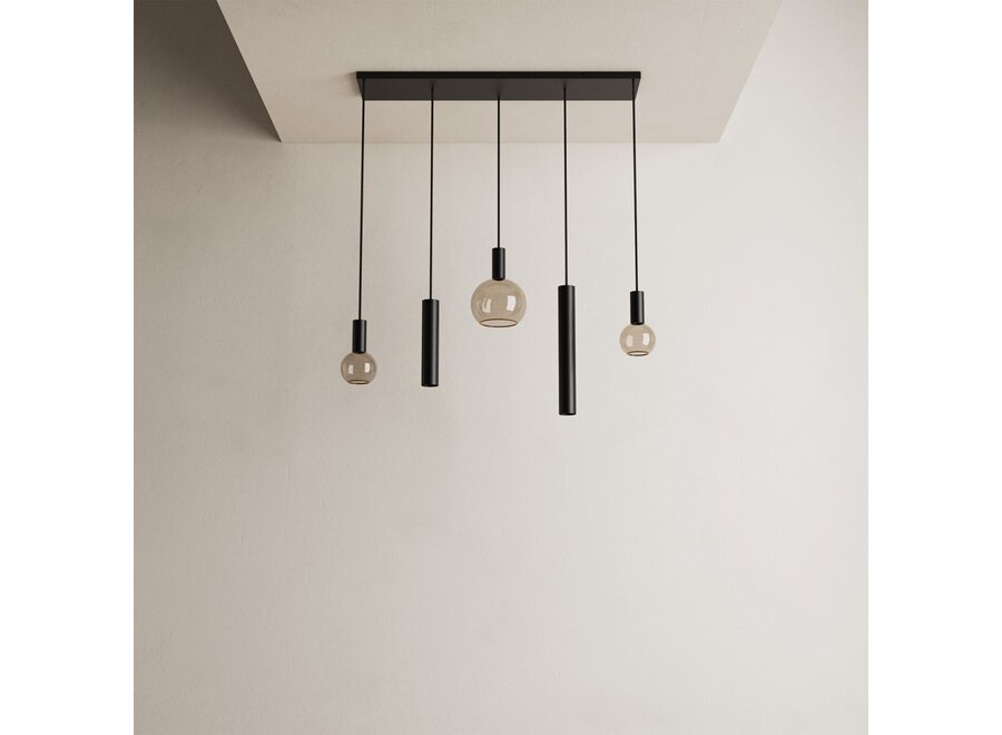 Hanging lamp 'Riva' Straight 100cm - Matt Black - 5 lights Segula light package