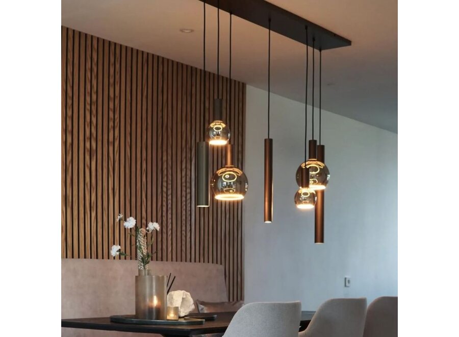 Lampe suspendue 'Riva' Straight 145cm - Platinum - 7 lumières Paquet de lumière Segula