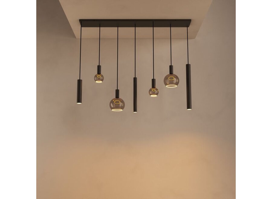 Hanglamp 'Riva' Straight 145cm - Platinum - 7 lichts Segula lichtpakket