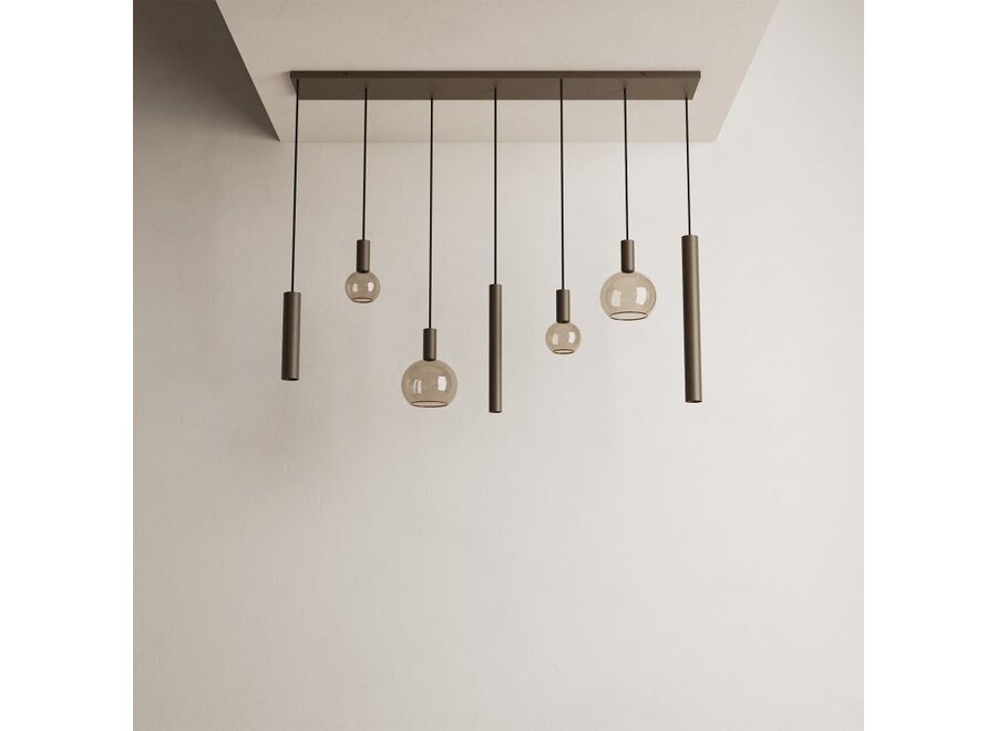 Lampe suspendue 'Riva' Straight 145cm - Platinum - 7 lumières Paquet de lumière Segula