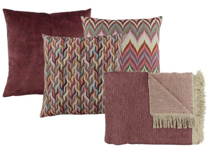 Kussencombinatie  & plaid Aubergine Multicolor